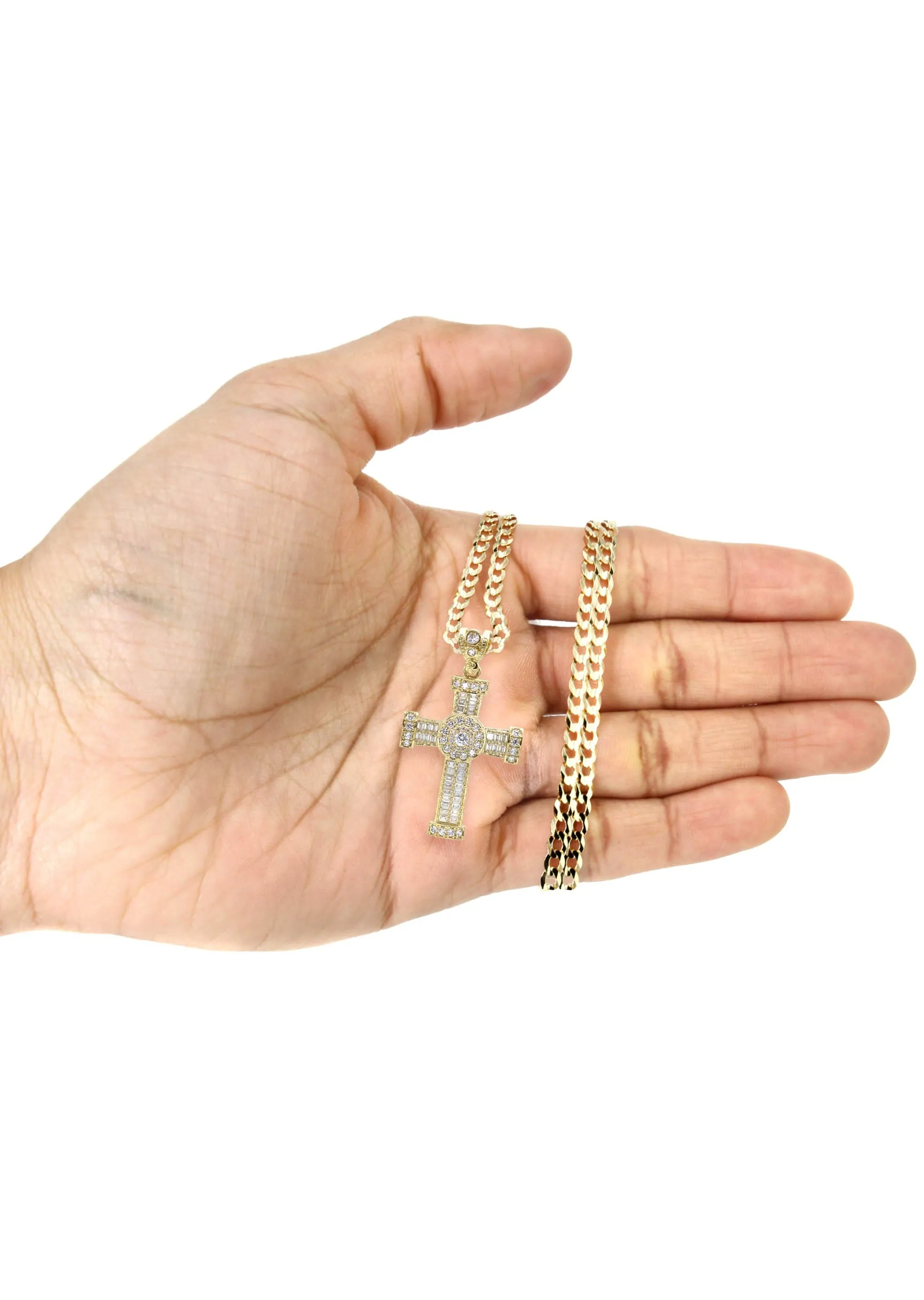 10K Yellow Gold  Baguette Cross Necklace | Appx. 16.2 Grams