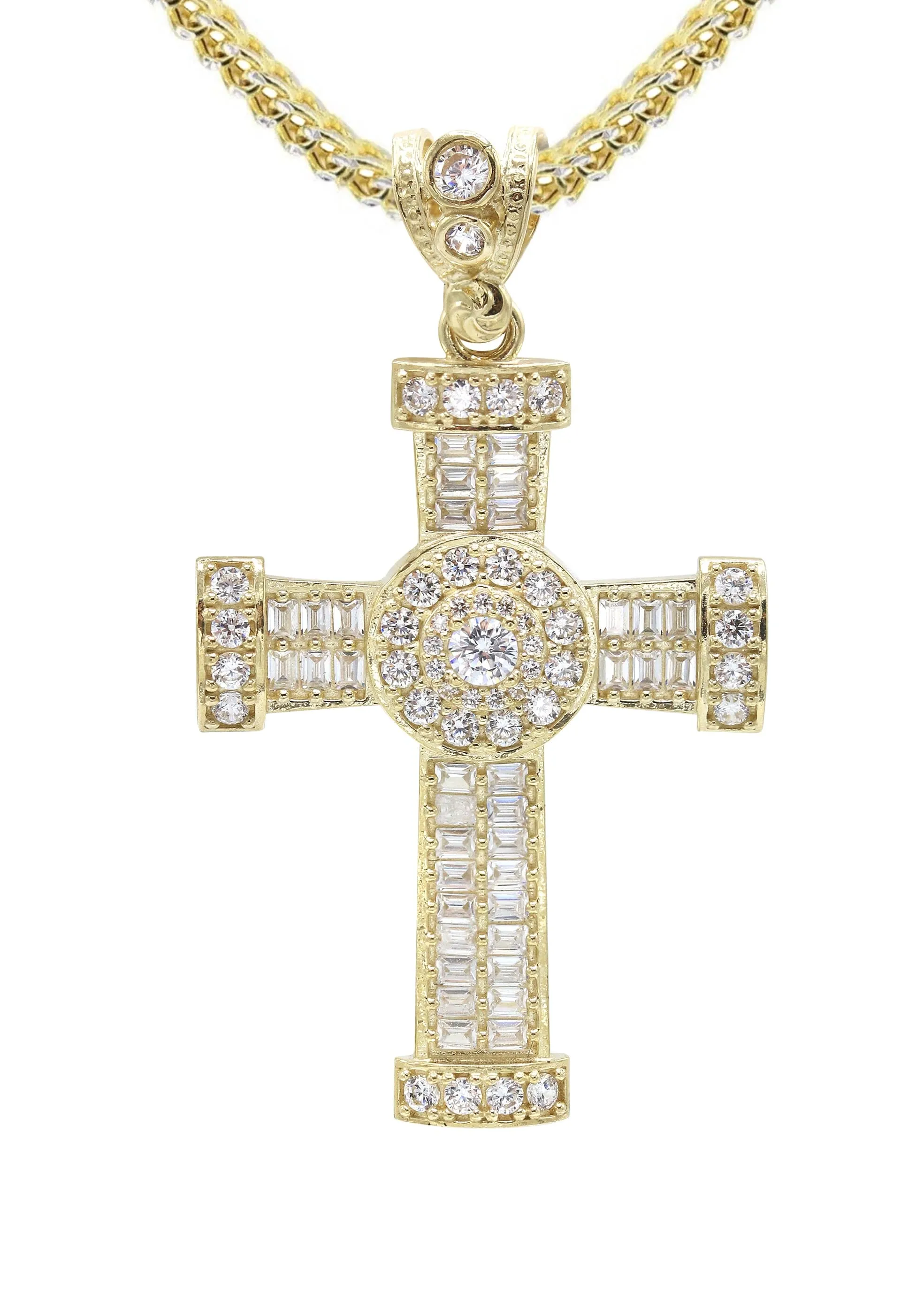 10K Yellow Gold  Baguette Cross Necklace | Appx. 16.2 Grams