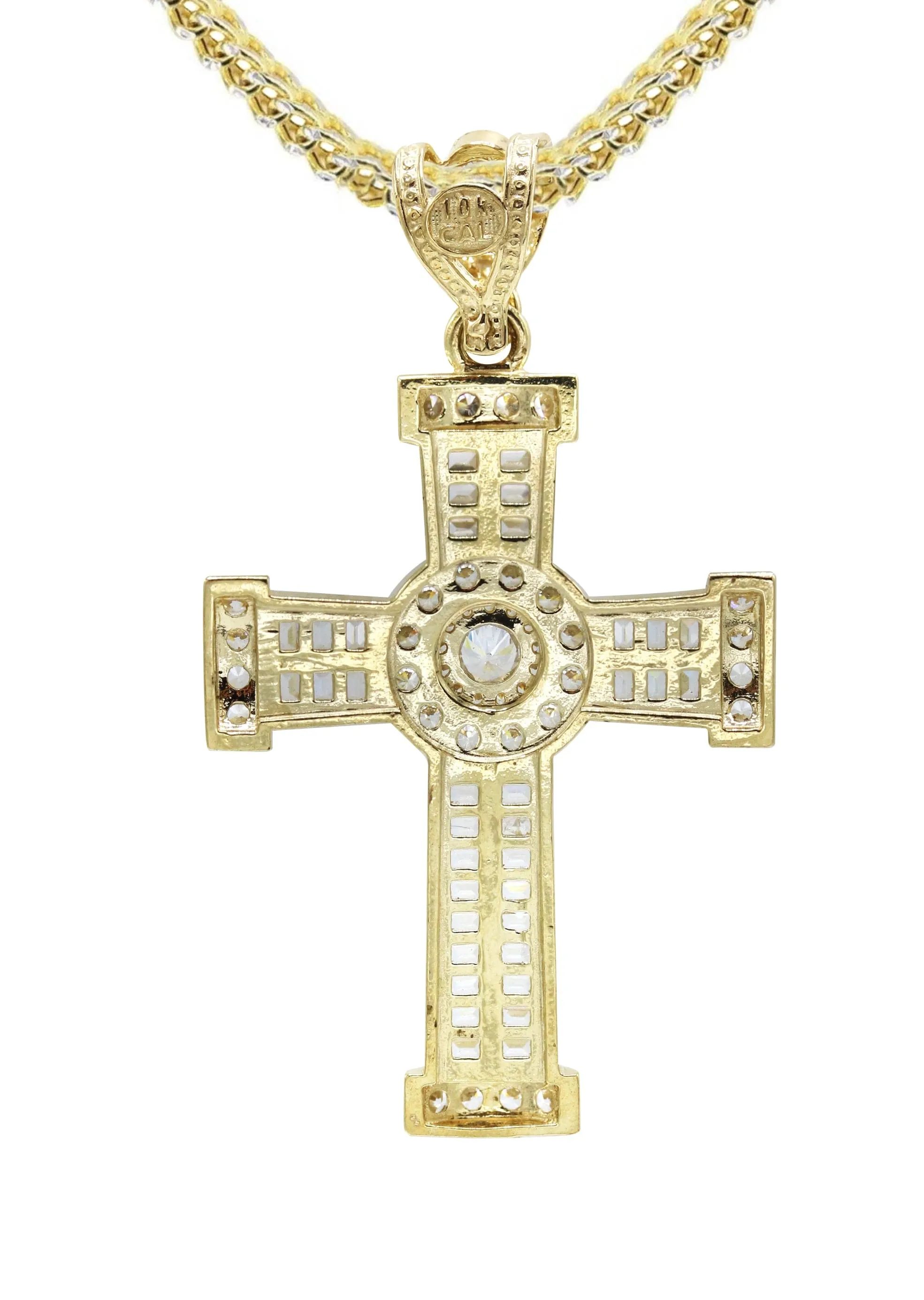 10K Yellow Gold  Baguette Cross Necklace | Appx. 16.2 Grams