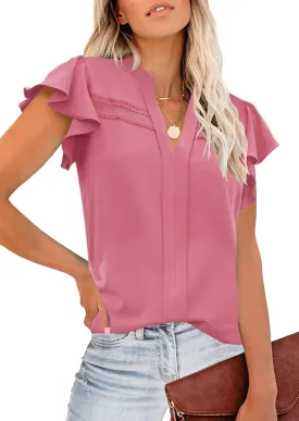 Aifer Womens Summer Blouses Dressy Casual V Neck Lace Crochet Flutter Short Sleeve Work Shirts Trendy Tops 2025