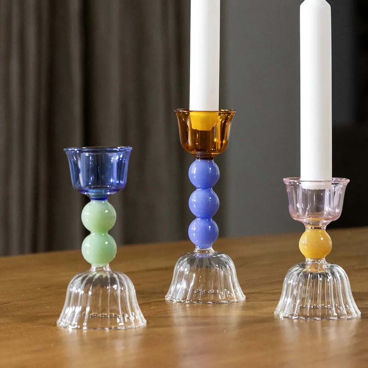 Bobbin Glass Candle Holder Large Orange