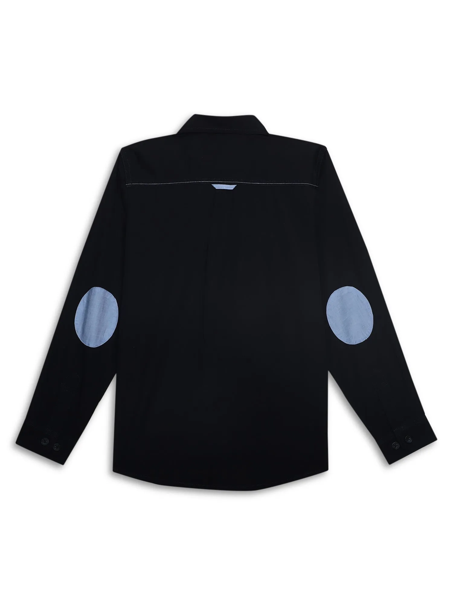 Cantabil Boys Navy Blue Solid Plain Full Sleeves Spread Collar Shirt with Patch Pocket