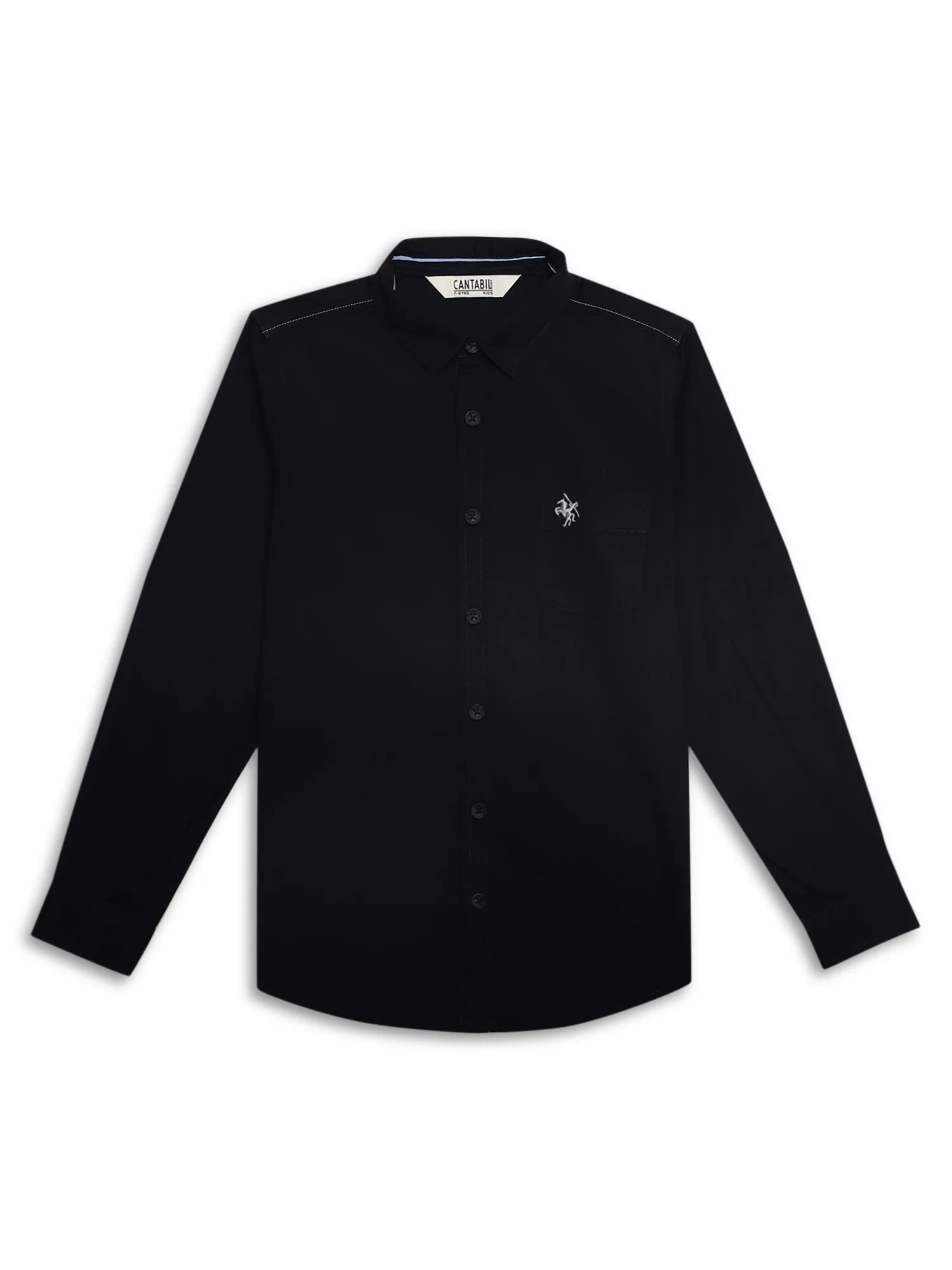 Cantabil Boys Navy Blue Solid Plain Full Sleeves Spread Collar Shirt with Patch Pocket