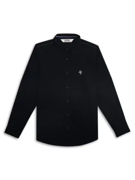 Cantabil Boys Navy Blue Solid Plain Full Sleeves Spread Collar Shirt with Patch Pocket