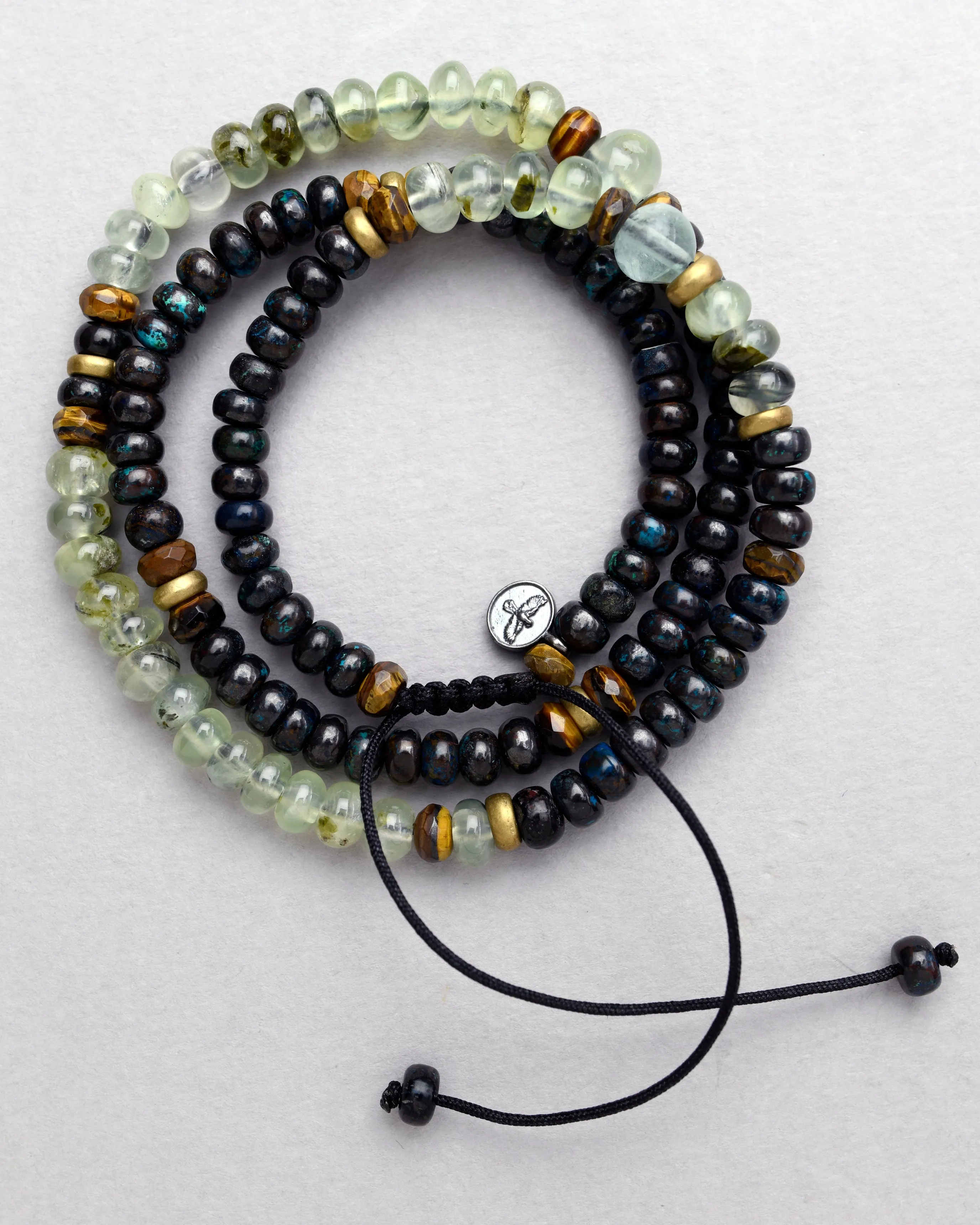 Chrysocolla, Gold Tiger Eye, Fluorite and Prehnite Wrap Bracelet