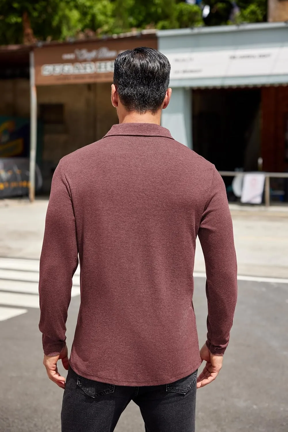 COOFANDY Men's Long Sleeve Polo Shirt Casual Dress Button Polo T Shirt with Pocket Basic Lightweight Collared Golf Shirt