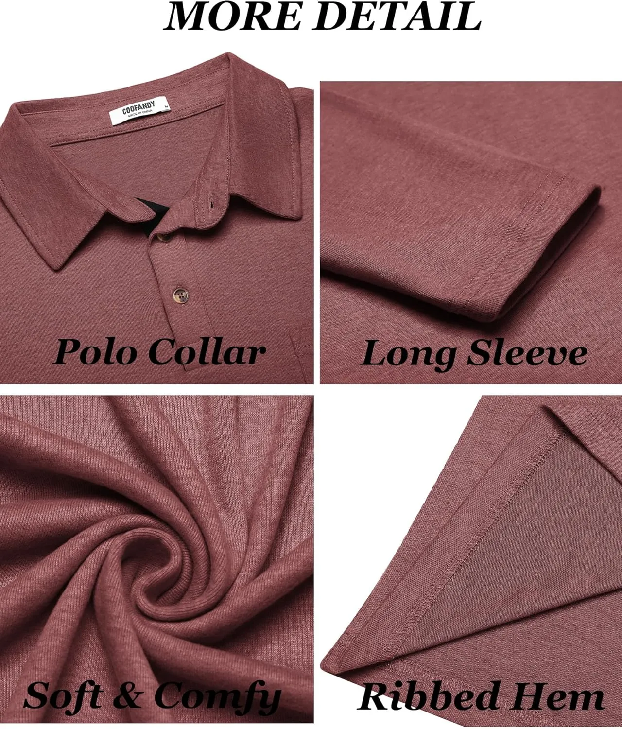 COOFANDY Men's Long Sleeve Polo Shirt Casual Dress Button Polo T Shirt with Pocket Basic Lightweight Collared Golf Shirt