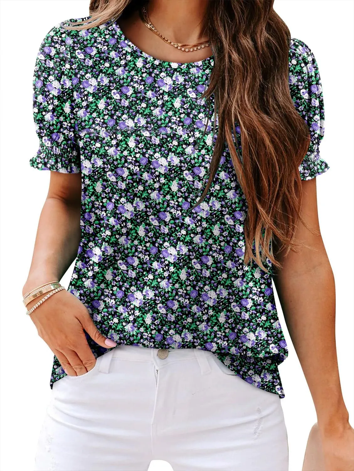 CRAZY GRID Women's Summer Tops Ruffle Short Sleeve 2025 Casual Knit Loose Fit T-Shirt