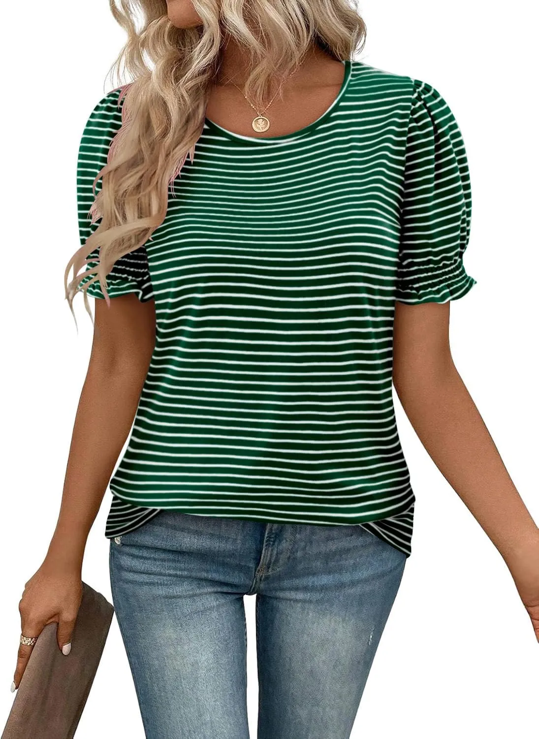 CRAZY GRID Women's Summer Tops Ruffle Short Sleeve 2025 Casual Knit Loose Fit T-Shirt