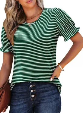 CRAZY GRID Women's Summer Tops Ruffle Short Sleeve 2025 Casual Knit Loose Fit T-Shirt