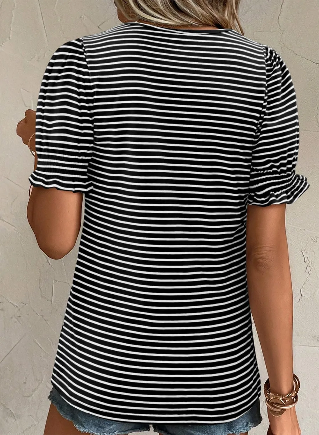 CRAZY GRID Women's Summer Tops Ruffle Short Sleeve 2025 Casual Knit Loose Fit T-Shirt