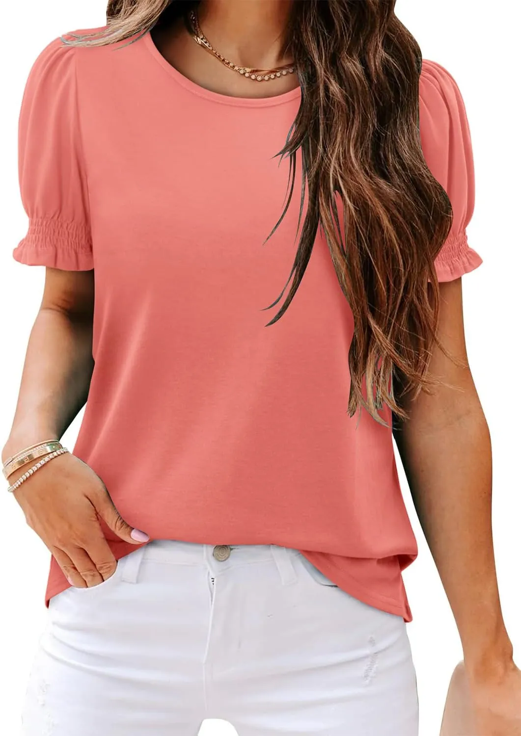 CRAZY GRID Women's Summer Tops Ruffle Short Sleeve 2025 Casual Knit Loose Fit T-Shirt
