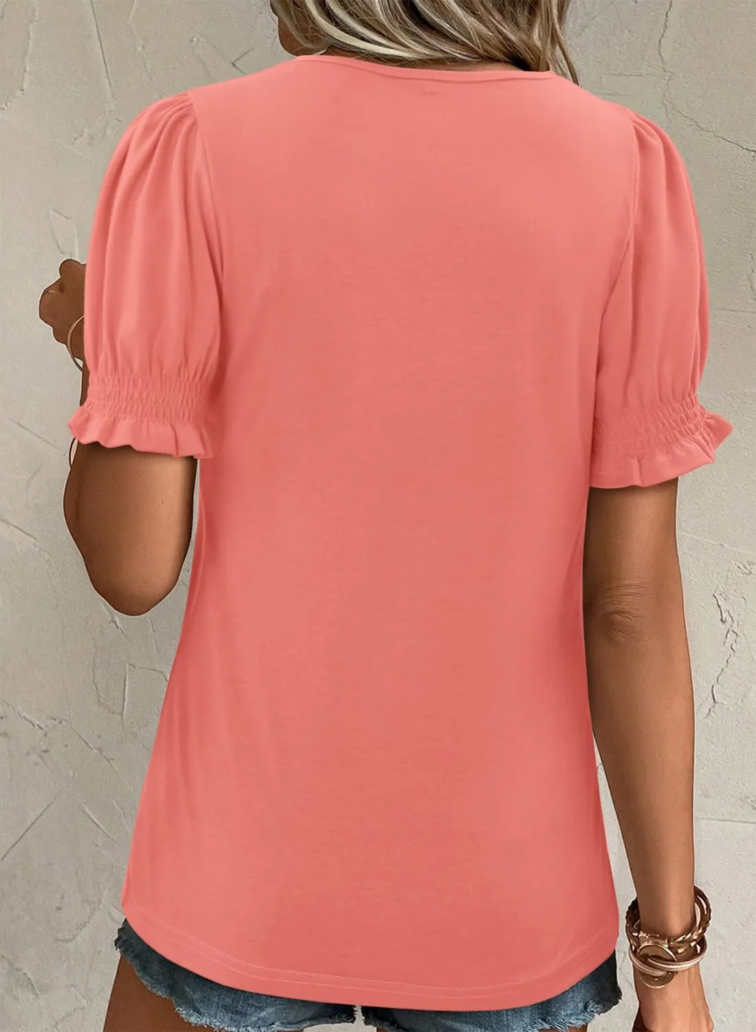 CRAZY GRID Women's Summer Tops Ruffle Short Sleeve 2025 Casual Knit Loose Fit T-Shirt