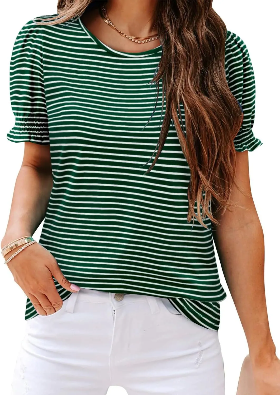 CRAZY GRID Women's Summer Tops Ruffle Short Sleeve 2025 Casual Knit Loose Fit T-Shirt