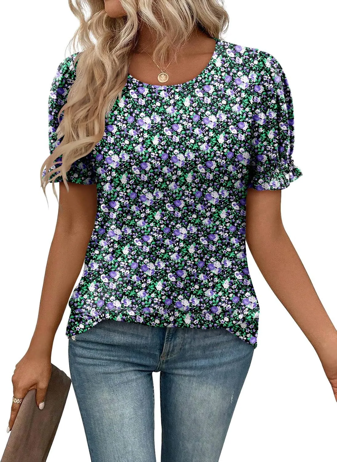 CRAZY GRID Women's Summer Tops Ruffle Short Sleeve 2025 Casual Knit Loose Fit T-Shirt