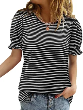 CRAZY GRID Women's Summer Tops Ruffle Short Sleeve 2025 Casual Knit Loose Fit T-Shirt