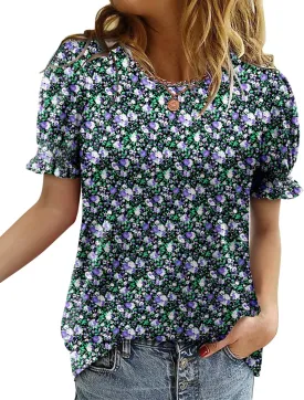 CRAZY GRID Women's Summer Tops Ruffle Short Sleeve 2025 Casual Knit Loose Fit T-Shirt