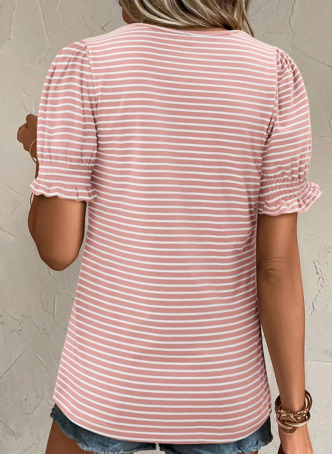 CRAZY GRID Women's Summer Tops Ruffle Short Sleeve 2025 Casual Knit Loose Fit T-Shirt