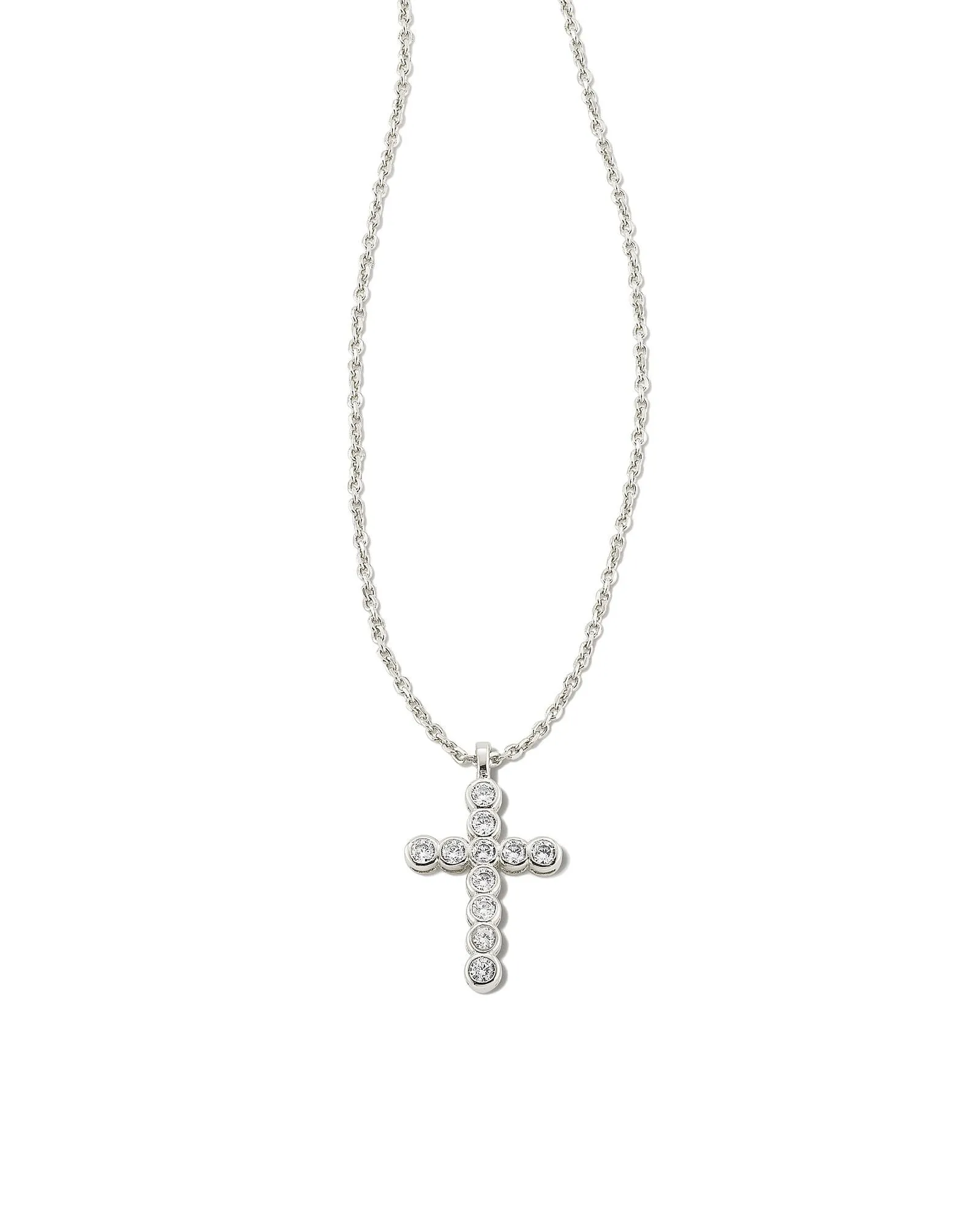 Cross Crystal Pendant Necklace in Rhodium White Crystal