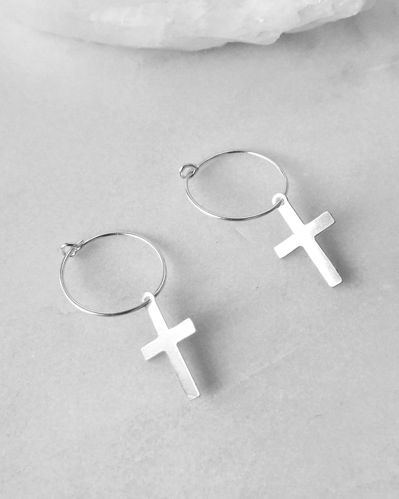 Cross Hoop Earrings  - Sterling Silver