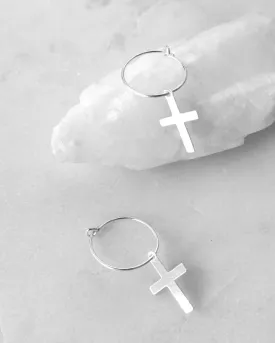 Cross Hoop Earrings  - Sterling Silver