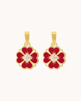 Dainty Lucky Love Red Flower Earring Pendants, Gold