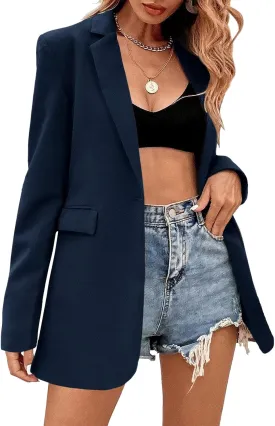 Febriajuce Women's Casual Long Sleeve Lapel Oversized Button Work Office Blazer Suit Jacket