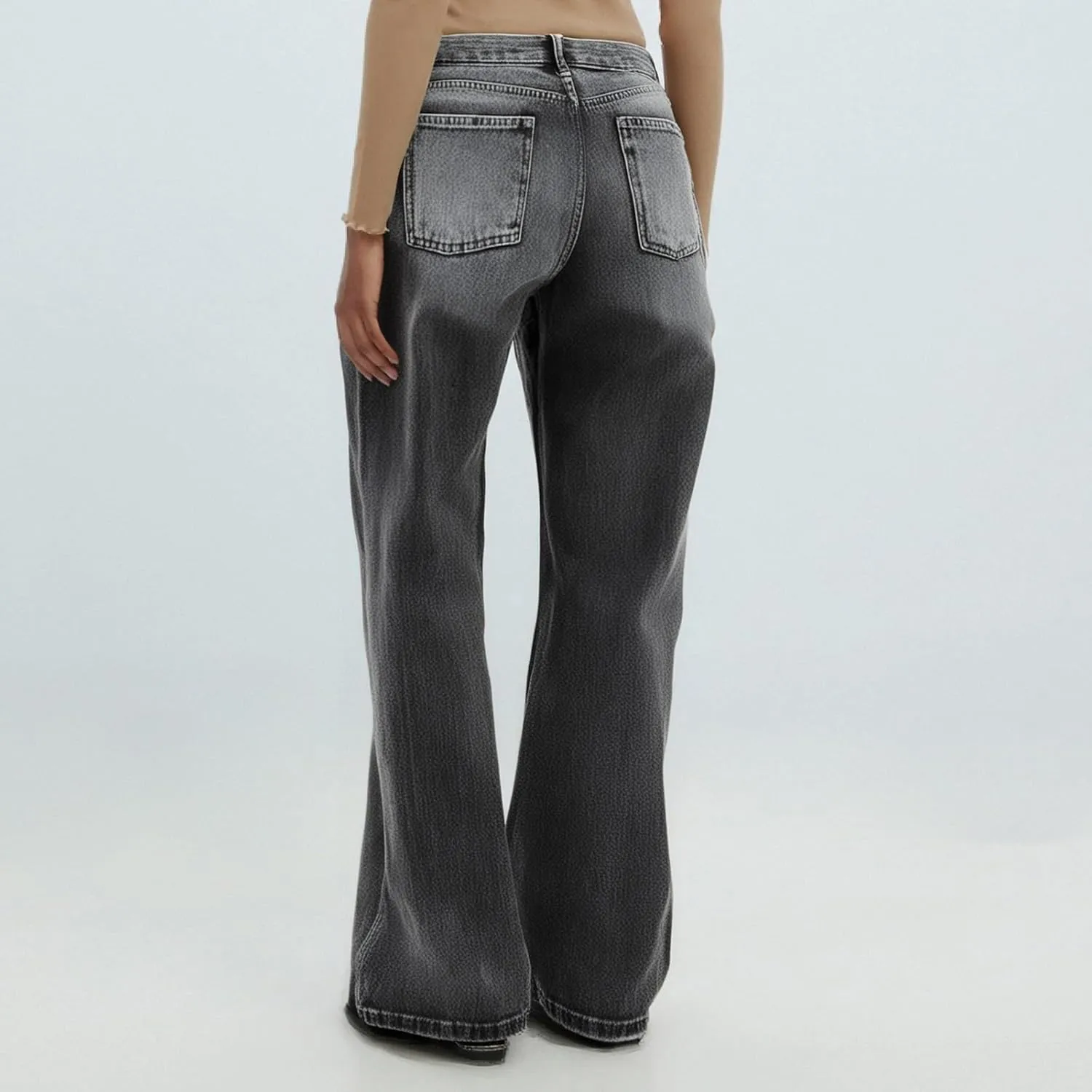 Flare Jeans for Women Vintage Wide Leg Boyfriend Baggy Stretchy High Waisted Denim Pants with Pockets