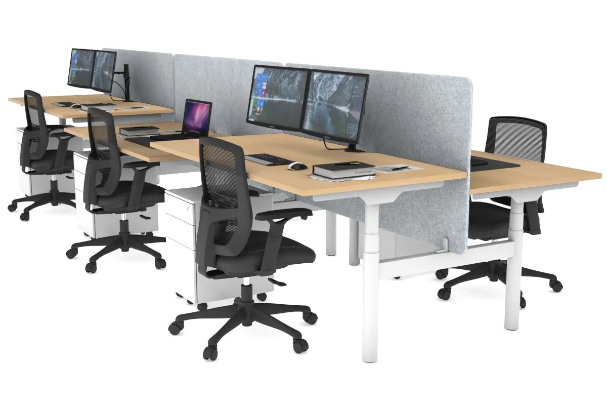 Flexi Premium Height Adjustable 6 Person H-Bench Workstation - White Frame [1600L x 800W with Cable Scallop]