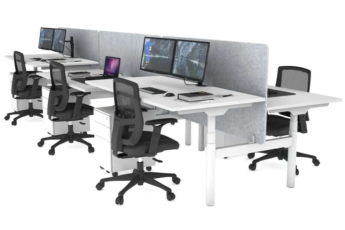 Flexi Premium Height Adjustable 6 Person H-Bench Workstation - White Frame [1600L x 800W with Cable Scallop]