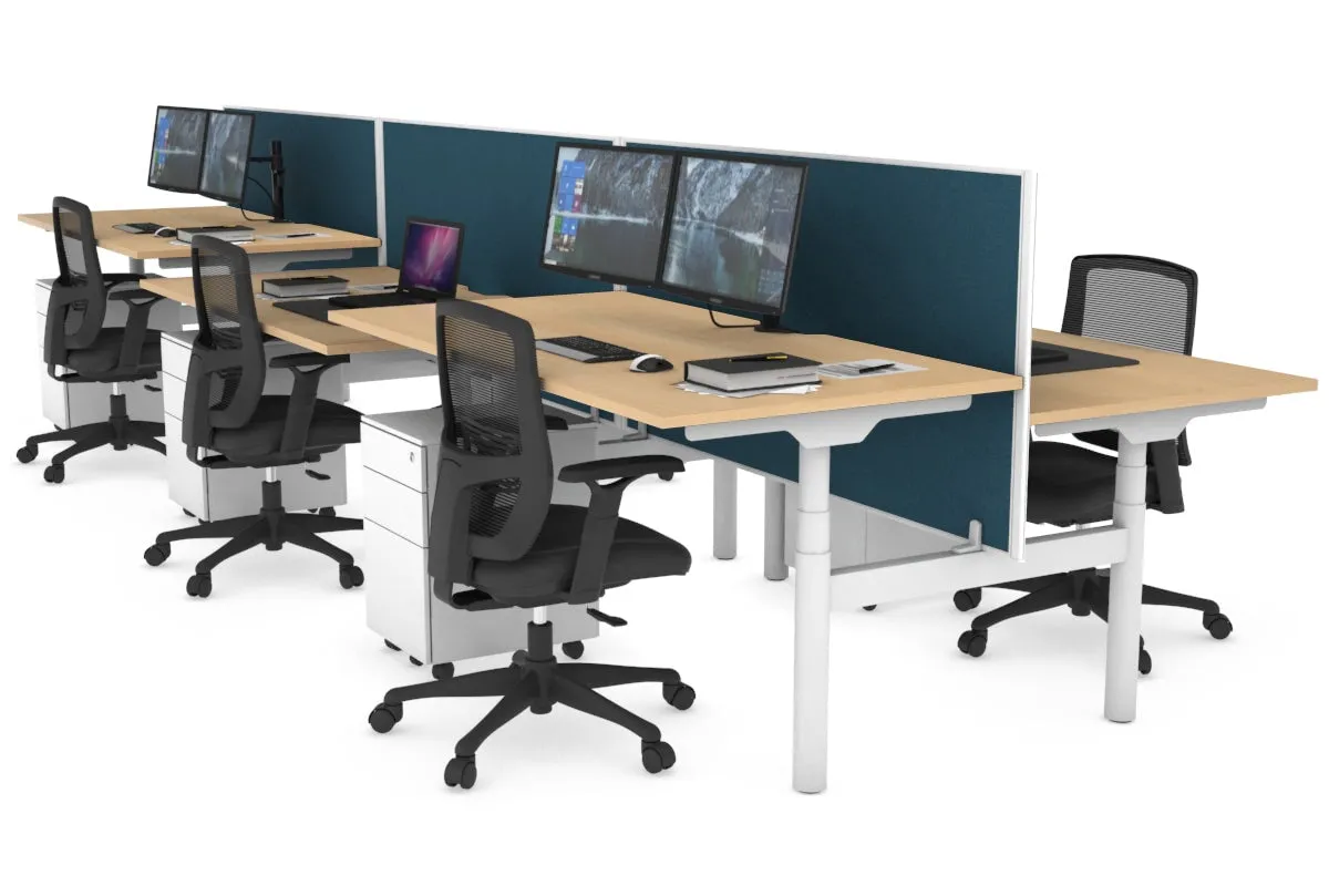 Flexi Premium Height Adjustable 6 Person H-Bench Workstation - White Frame [1600L x 800W with Cable Scallop]