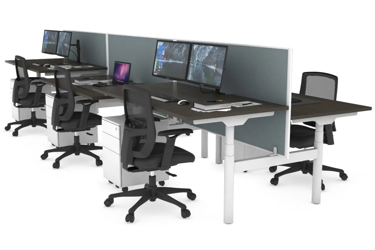 Flexi Premium Height Adjustable 6 Person H-Bench Workstation - White Frame [1600L x 800W with Cable Scallop]