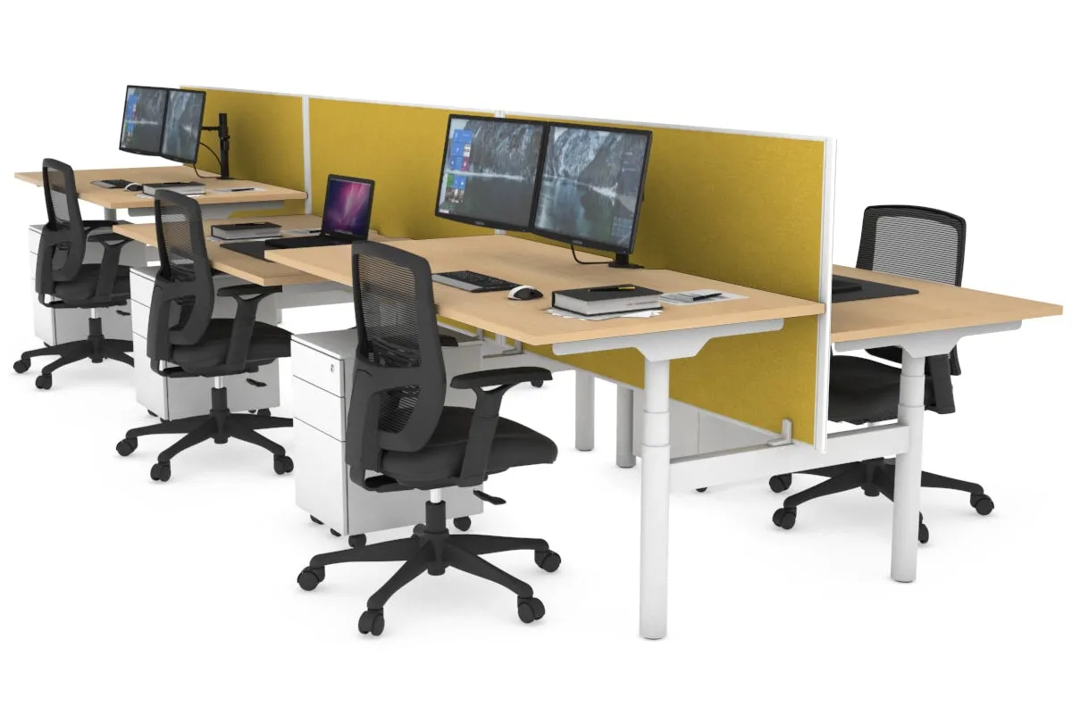 Flexi Premium Height Adjustable 6 Person H-Bench Workstation - White Frame [1600L x 800W with Cable Scallop]