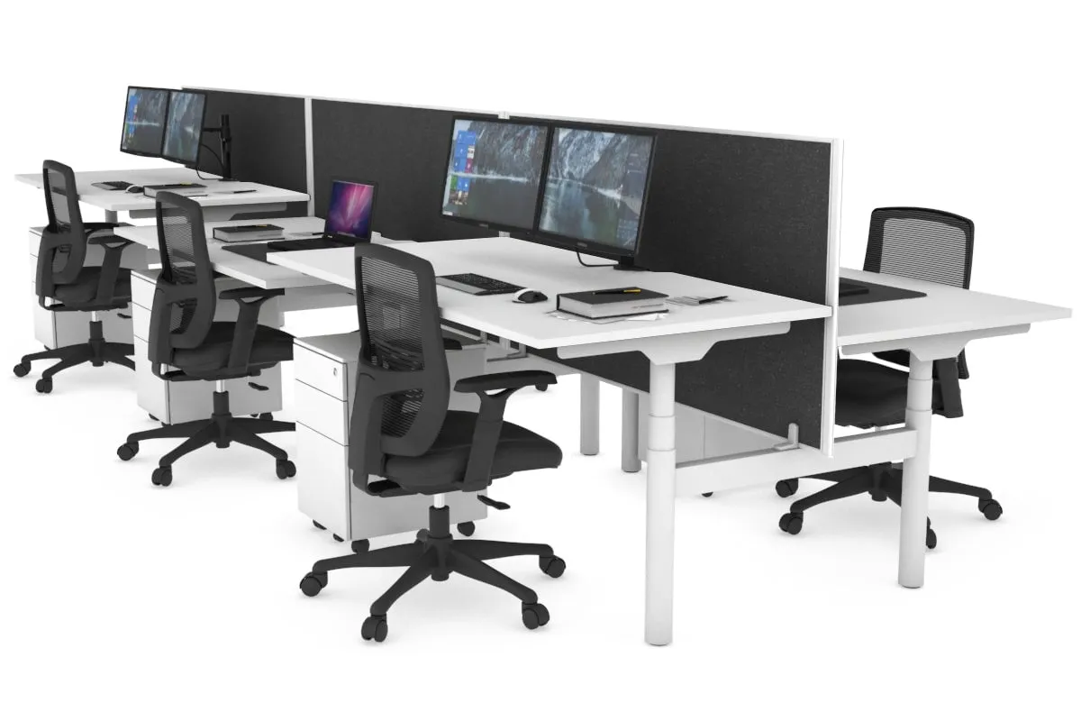 Flexi Premium Height Adjustable 6 Person H-Bench Workstation - White Frame [1600L x 800W with Cable Scallop]