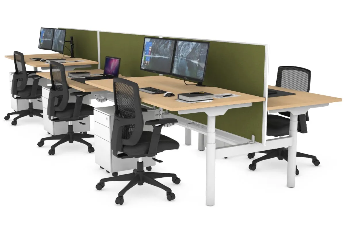 Flexi Premium Height Adjustable 6 Person H-Bench Workstation - White Frame [1600L x 800W with Cable Scallop]