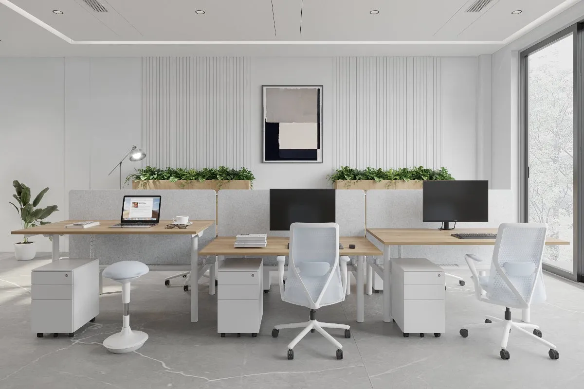 Flexi Premium Height Adjustable 6 Person H-Bench Workstation - White Frame [1600L x 800W with Cable Scallop]