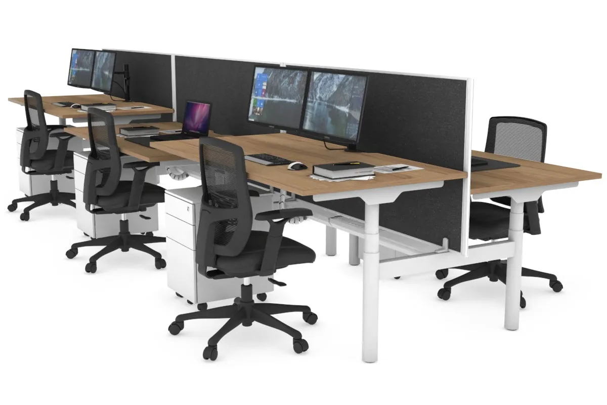 Flexi Premium Height Adjustable 6 Person H-Bench Workstation - White Frame [1600L x 800W with Cable Scallop]