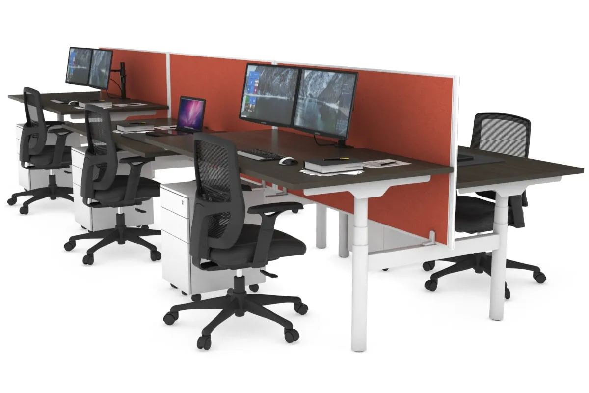 Flexi Premium Height Adjustable 6 Person H-Bench Workstation - White Frame [1600L x 800W with Cable Scallop]