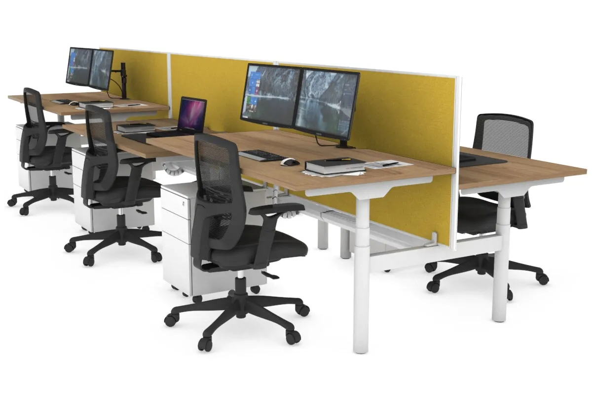 Flexi Premium Height Adjustable 6 Person H-Bench Workstation - White Frame [1600L x 800W with Cable Scallop]