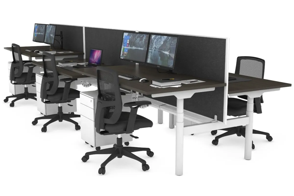 Flexi Premium Height Adjustable 6 Person H-Bench Workstation - White Frame [1600L x 800W with Cable Scallop]