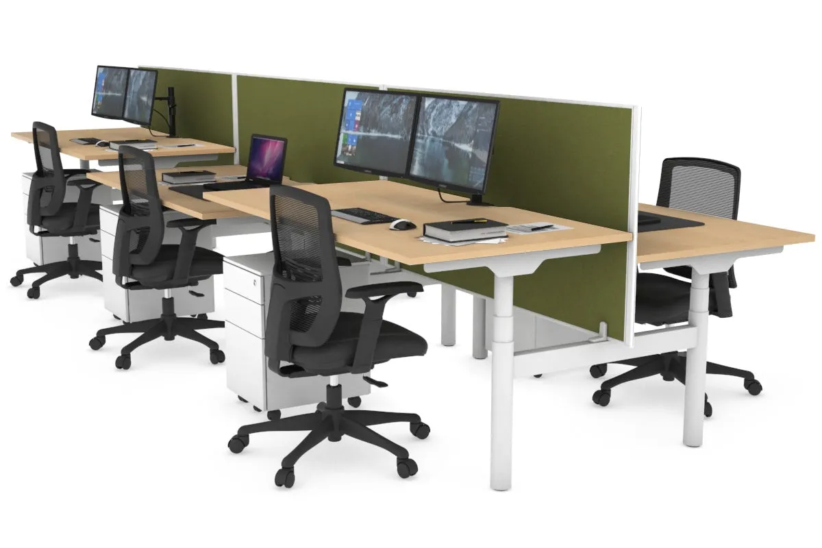 Flexi Premium Height Adjustable 6 Person H-Bench Workstation - White Frame [1600L x 800W with Cable Scallop]