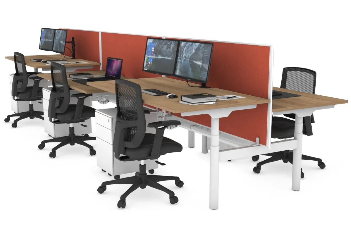 Flexi Premium Height Adjustable 6 Person H-Bench Workstation - White Frame [1600L x 800W with Cable Scallop]