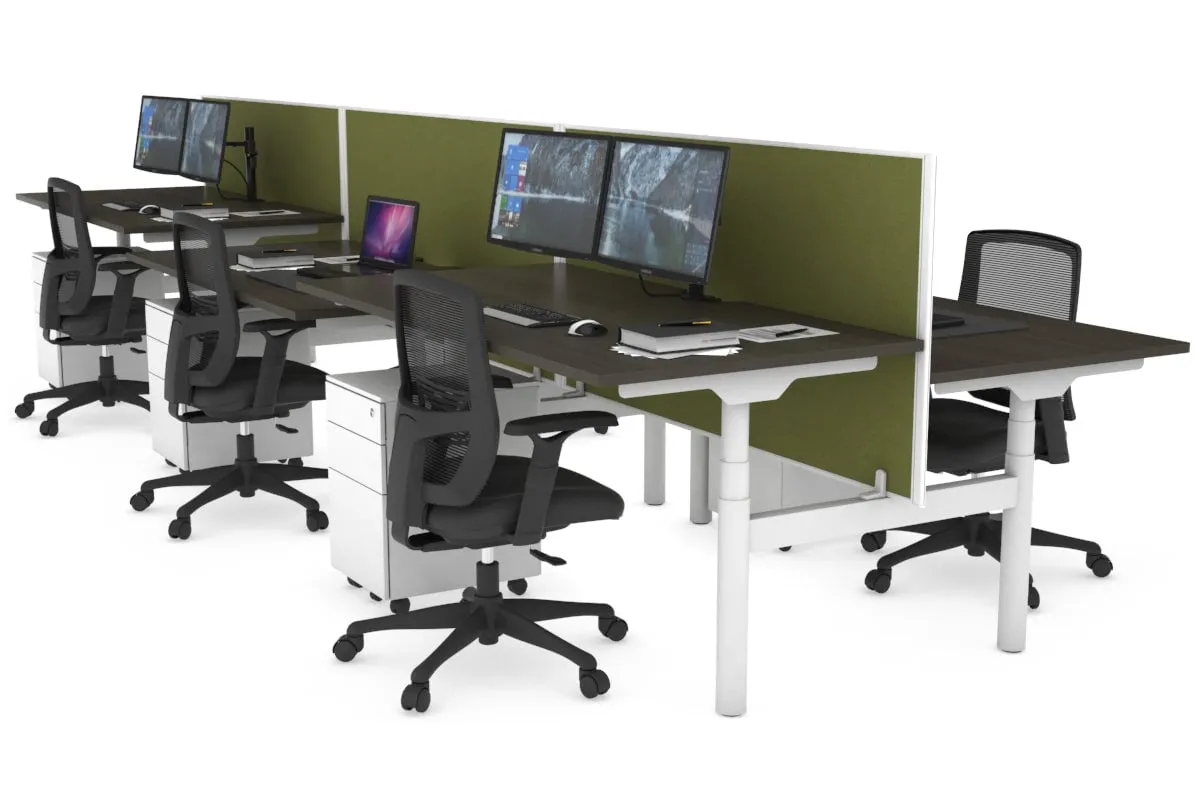 Flexi Premium Height Adjustable 6 Person H-Bench Workstation - White Frame [1600L x 800W with Cable Scallop]