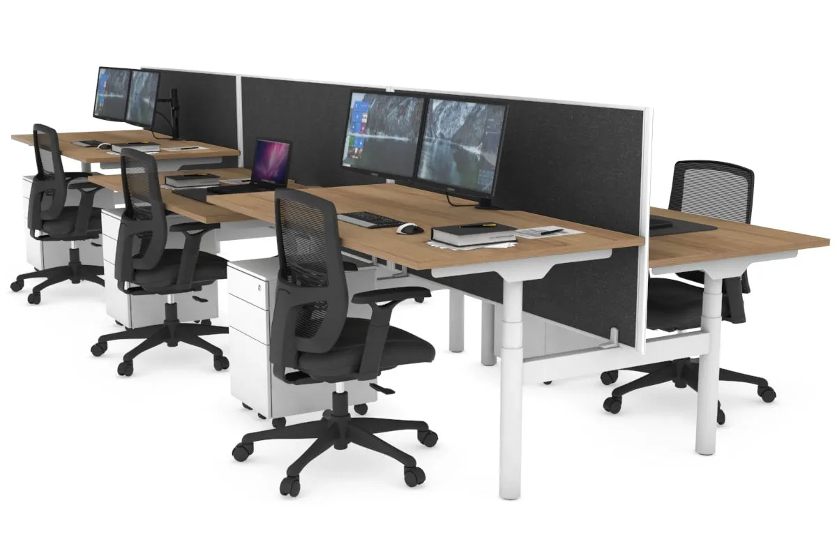 Flexi Premium Height Adjustable 6 Person H-Bench Workstation - White Frame [1600L x 800W with Cable Scallop]