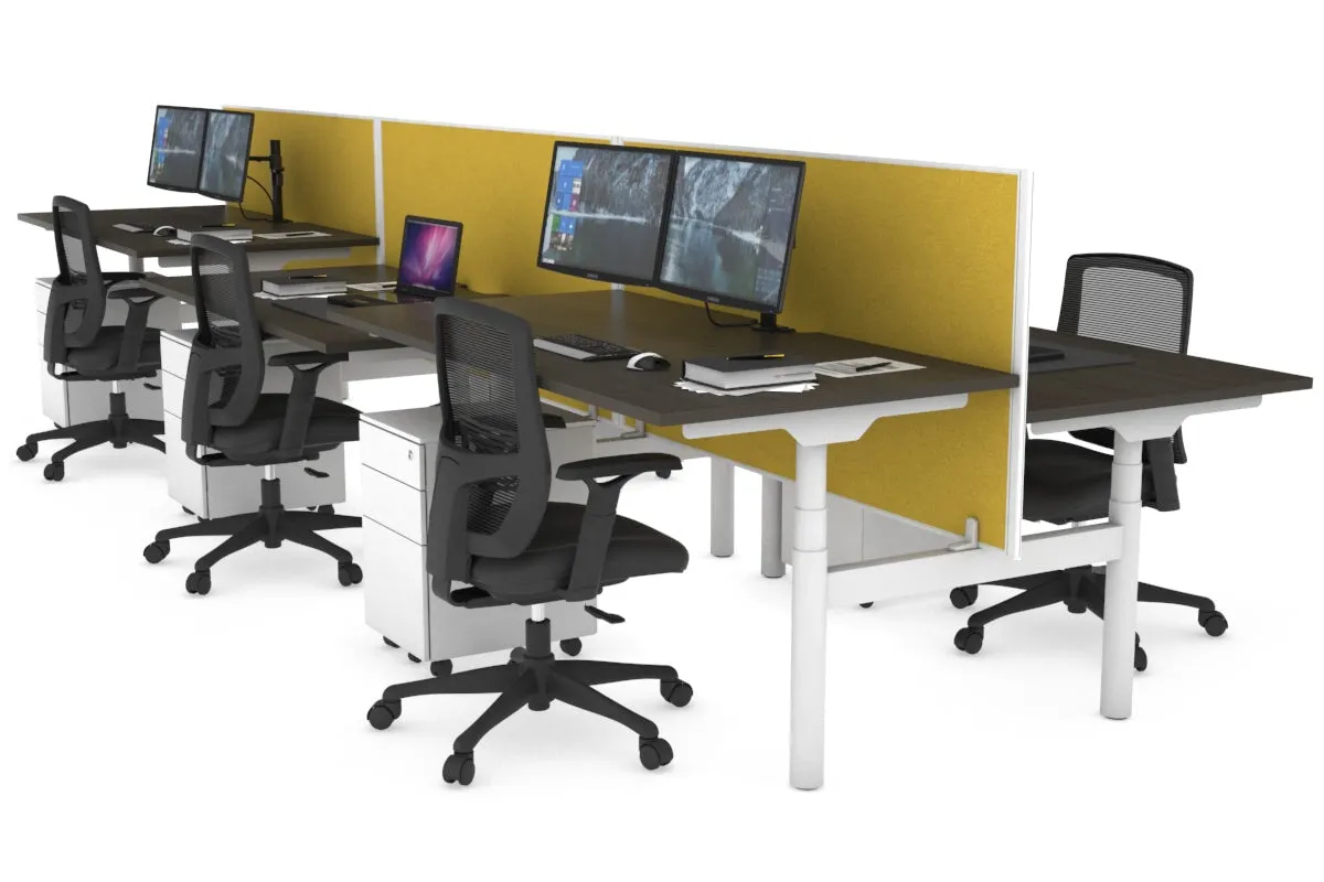 Flexi Premium Height Adjustable 6 Person H-Bench Workstation - White Frame [1600L x 800W with Cable Scallop]