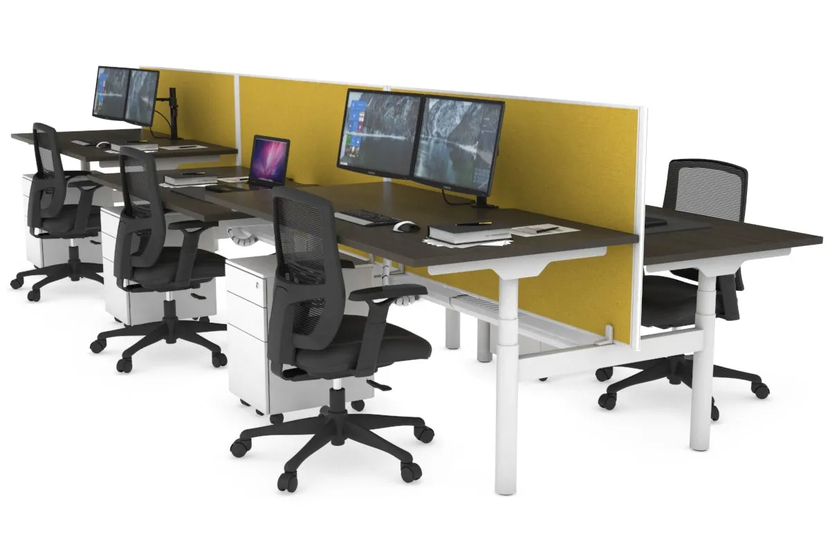 Flexi Premium Height Adjustable 6 Person H-Bench Workstation - White Frame [1600L x 800W with Cable Scallop]