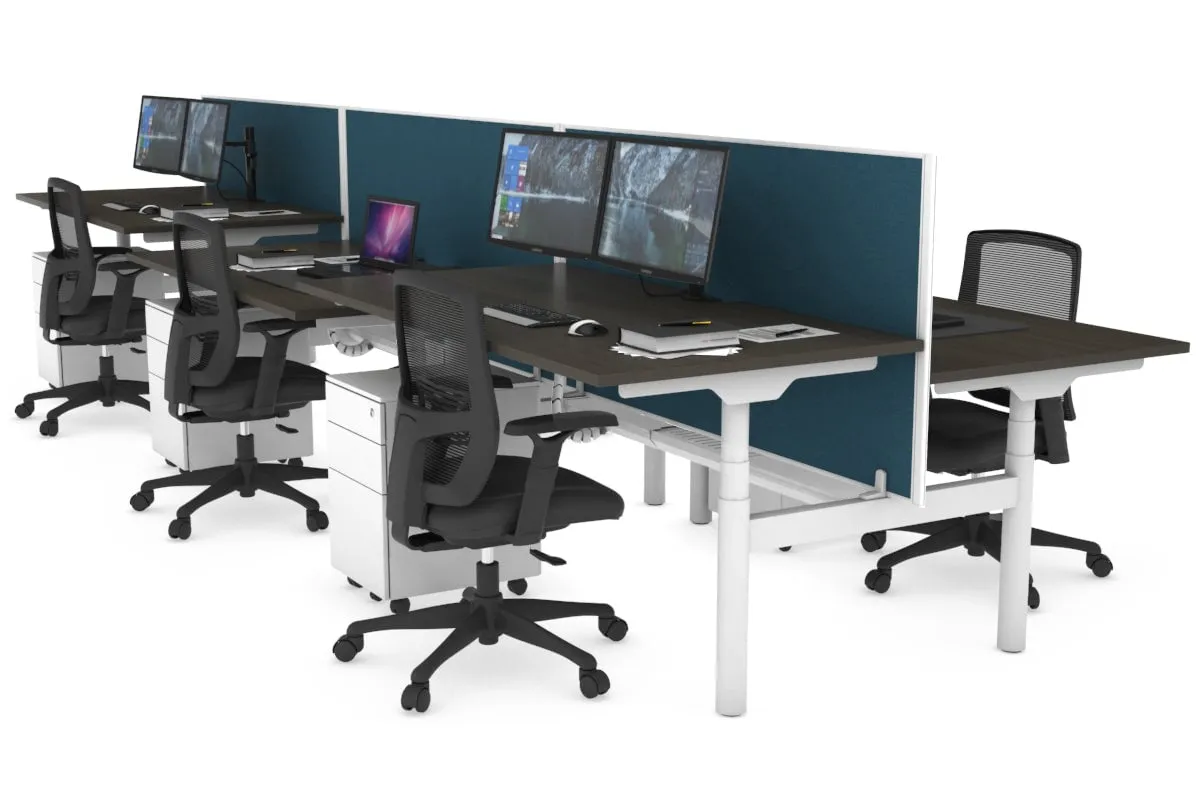 Flexi Premium Height Adjustable 6 Person H-Bench Workstation - White Frame [1600L x 800W with Cable Scallop]