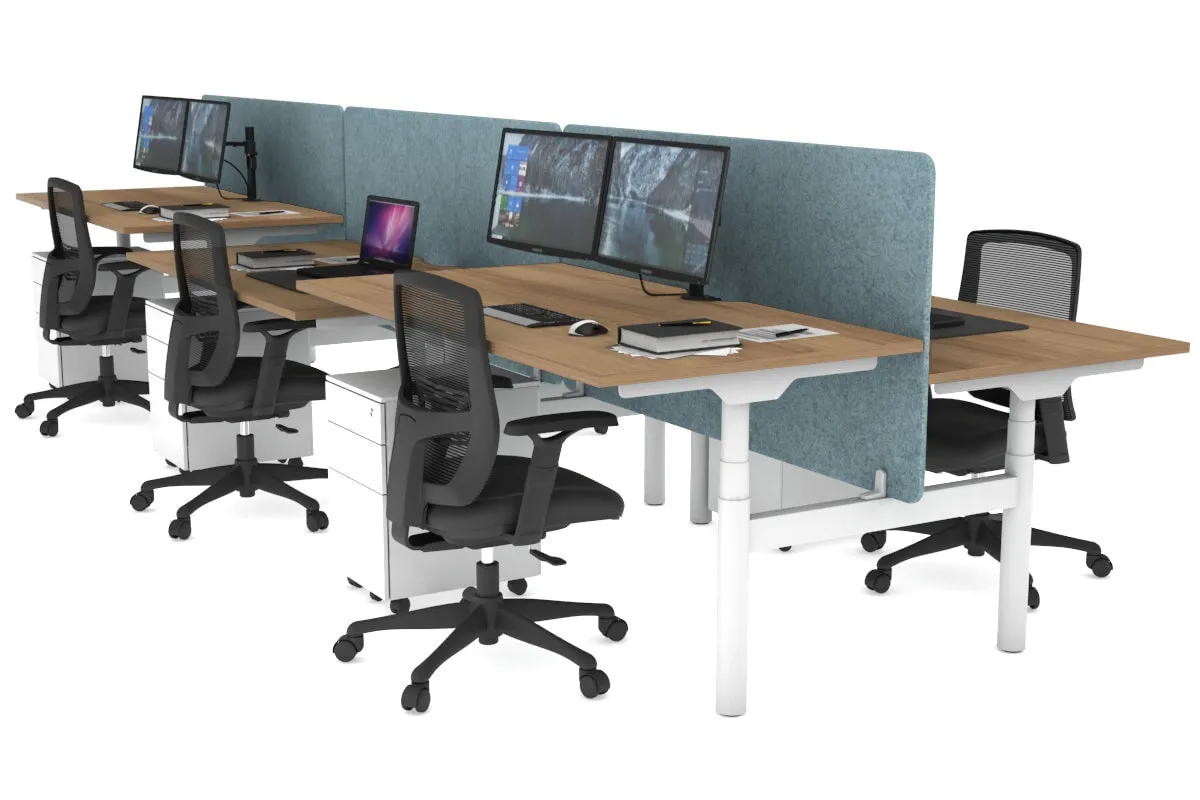 Flexi Premium Height Adjustable 6 Person H-Bench Workstation - White Frame [1600L x 800W with Cable Scallop]