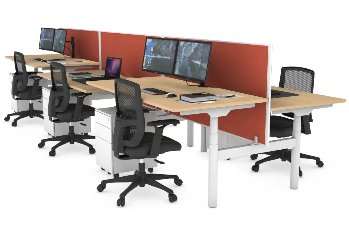 Flexi Premium Height Adjustable 6 Person H-Bench Workstation - White Frame [1600L x 800W with Cable Scallop]