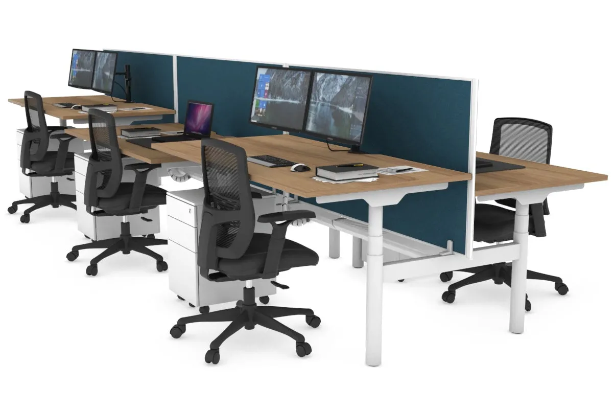 Flexi Premium Height Adjustable 6 Person H-Bench Workstation - White Frame [1600L x 800W with Cable Scallop]